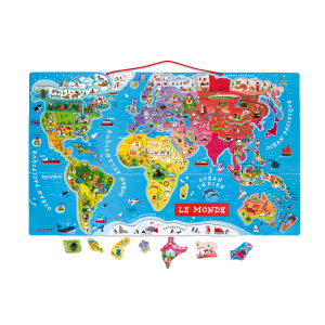 Magnetic world map puzzle - FRENCH - 92 pieces (wood)
