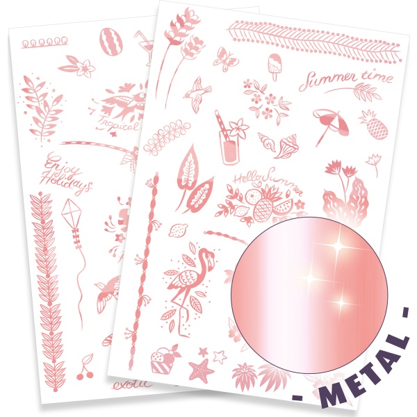 Hello Summer Metallic Tattoos by Djeco A collection of tattoos with an metallic finish Features pretty outdoor designs. Contains 2 different sheets (14 x 21cm) of dermatologically tested tattoos. Designed by Sarah Loulendo Suitable From   3+ years Dimensions   Pack 14 x 23cmDjeco Product Code   DJ09597 Barcode   3070900095977