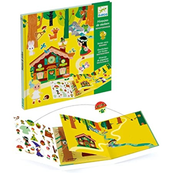 Let's head into the forest on a magical adventure. Use the two large panoramas to create a playful theme. The set comes with 50 repositionable stickers to create stories and adventures. Comes in a rigid pouch that can be taken on the go. Designed by Lucy Brunelliére Suitable From   4 to 8 years Dimensions   Pack 22 x 23cm Brand   Design By from Djeco Item   DJ08956 SKU   3070900089563