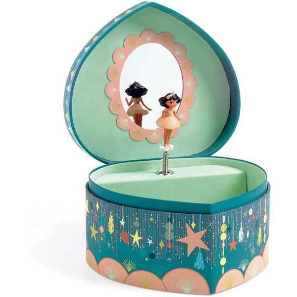 A special musical jewelry box for holding all your most valuable things; safe, secure and where you can find them Turn the handle and open the top and it plays “Tales from the Vienna Woods” as the dancer spins on her stage; the song plays for 2.5 minutes Watch the ballerina dance and spin in the mirror backdrop Made form the highest quality wood, plastic and metal, each box is lines with a soft luxurious velvet to keep everything protected A great gift for children 3 + SKU 3070900060821