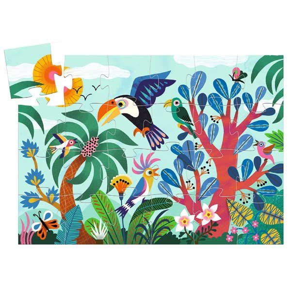 Coco the Toucan 24pcs Silhouette Puzzle by Djeco Coco le Toucan flies into the jungle to find her shimmering, colourful friends. A superb 24-piece puzzle in a stylish toucan-shaped box. We love this product because; The decorative shaped box perfect for children’s bedrooms. A premium puzzle that can be done and redone, with large, easy-hold pieces. Made with FSC® certified paper and card. Contents: 24-piece cardboard puzzle (42 x 30 cm). Designed by Magali Attiogbé Suitable From   3+ years Dimensions   Box 23 x 26 x 6cm Brand   Djeco Item   DJ07283 EAN   3070900072831