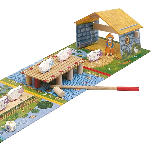 Cute cooperative game: Sheep burn into the mountain, with the mountain and his dog. But the wind goes up, and you have to quickly to the shepherd. The different sides of the cube make it possible to bring the figures forward. But when you run on the wind side, you have to pull out a column from the bridge. The children's mission is to let the entire stove cross before the bridge collapses. When the goal is achieved, all players have won. Through strategy evidence in the order of the sheep shift you gain more often. The children come into history and are pionate about their way out. Age: 4-8 yo ITEM DJ08408 SKU 3070900084087