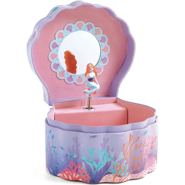 A special musical jewelry box for holding all your most valuable things; safe, secure and where you can find them Turn the handle and open the top and it plays “Invitation to the Dance” as the beautifully sculpted and decorated mermaid spins on her stage; the song plays for 2.5 minutes Watch the mermaid dance and spin in the mirror backdrop Made form the highest quality wood, plastic and metal, each box is lines with a soft luxurious velvet to keep everything protected A great gift for children 3 + 3070900060838 dj06083