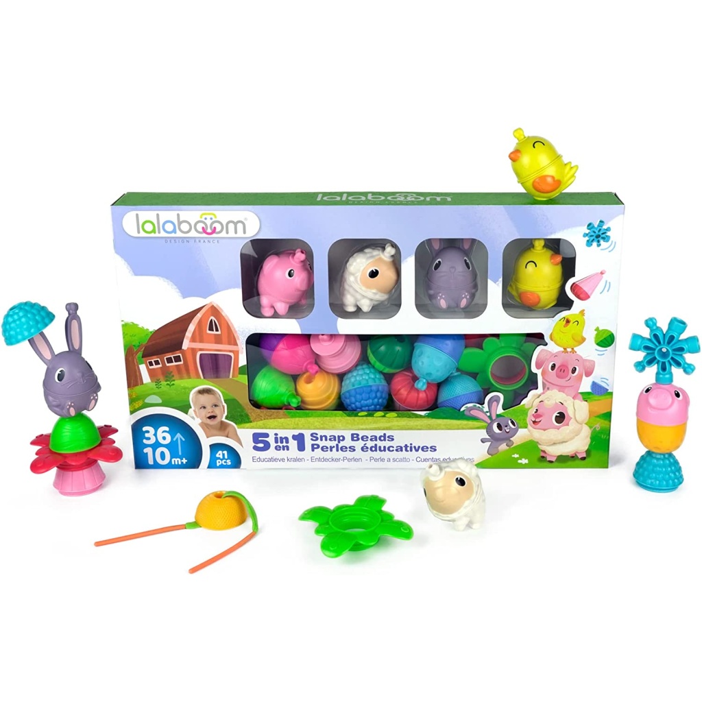 Lalaboom - Maxi set of educational beads & 4 farm animals beads 37pcs - BL302