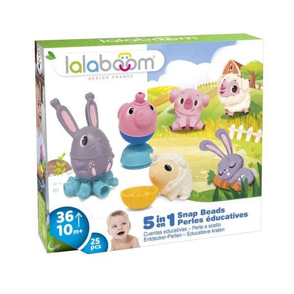 Lalaboom - Set of educational beads & 4 farm animals - BL321