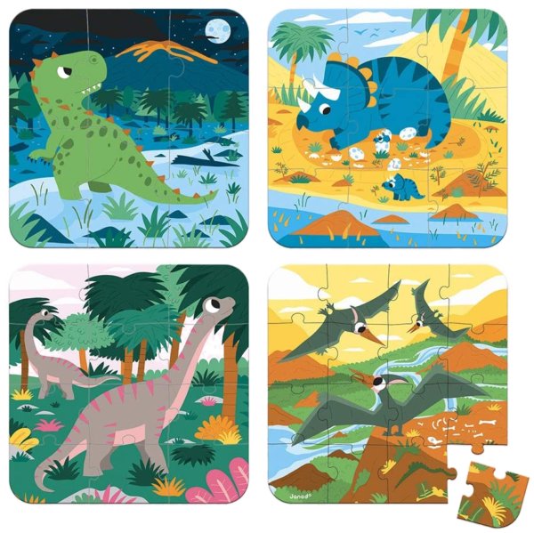 Janod - 4 Progressive Dinosaur Jigsaw Puzzles 6, 9, 12 & 16 Piece - Image 2