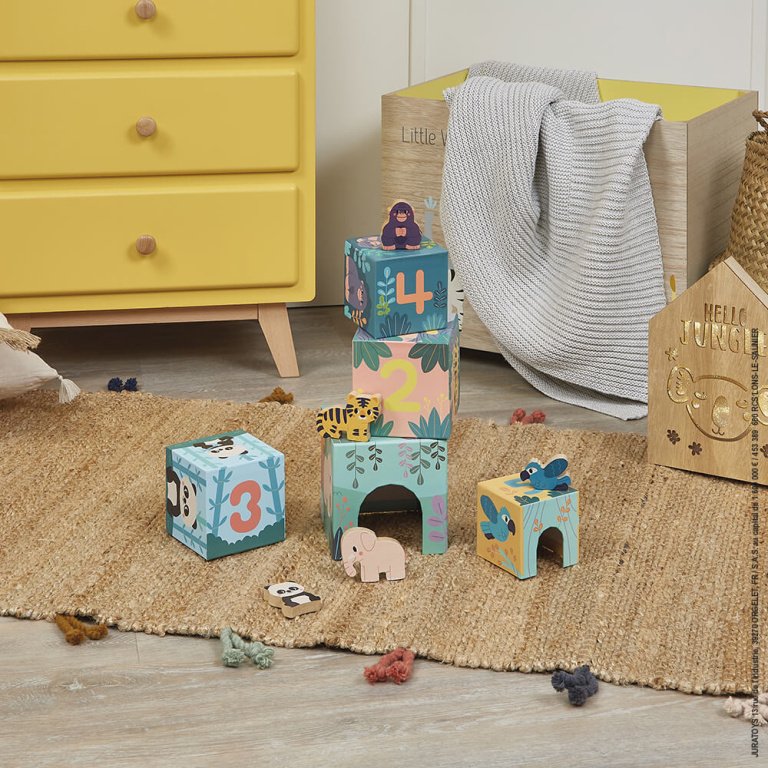 cardboard tower with wooden animal figures in partnership with wwf 2